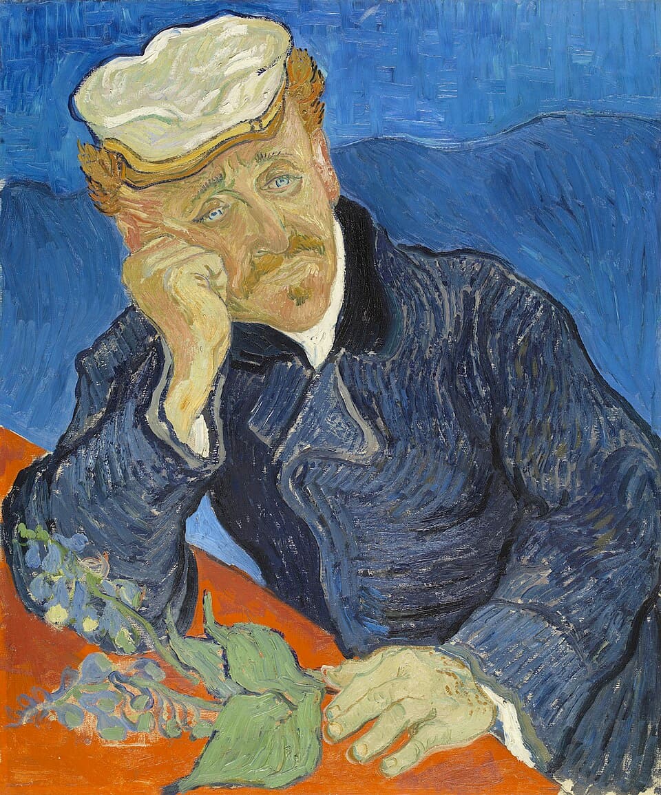Vincent van Gogh: Portrait of Dr. Paul Gachet, oil on canvas (1890), Musée d'Orsay, Paris — public domain.